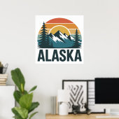 Retro Alaska Sunset Adventure Poster (Thuiskantoor)