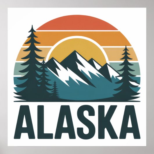 Retro Alaska Sunset Adventure Poster (Voorkant)