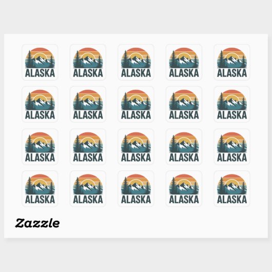 Retro Alaska Sunset Adventure  Vierkante Sticker (Vel)