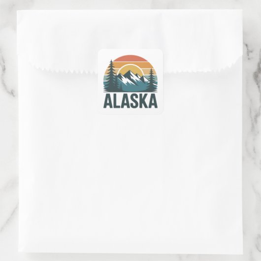 Retro Alaska Sunset Adventure Vierkante Sticker (Tas)