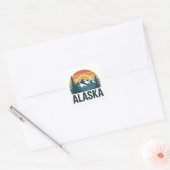 Retro Alaska Sunset Adventure  Vierkante Sticker (Envelop)