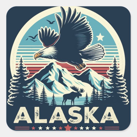 Retro Alaska Vierkante Sticker (Voorkant)