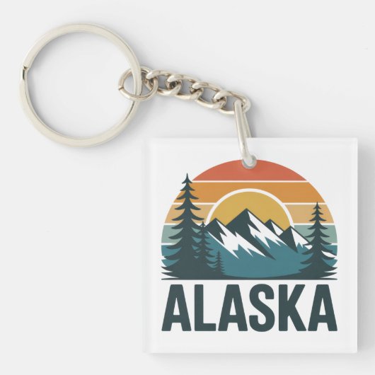 Retro Alaska Zonsondergang Avontuur Sleutelhanger (voorkant)