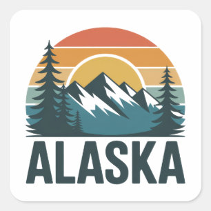 Retro Alaska Zonsondergang Avontuur  Vierkante Sticker