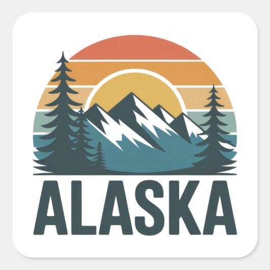 Retro Alaska Zonsondergang Avontuur  Vierkante Sticker (Voorkant)