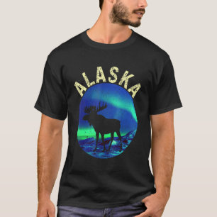 Retro Alaskaanse Eland met Aurora Borealis Alaska T-shirt
