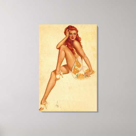  Retro Alberto Vargas Redhead Pin Up Girl Canvas Afdruk (Voorkant)