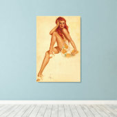  Retro Alberto Vargas Redhead Pin Up Girl Canvas Afdruk (Insitu (Houten vloer))