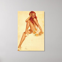 Retro Alberto Vargas Redhead Pin Up Girl Canvas Afdruk