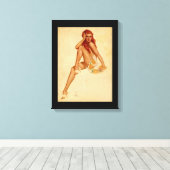  Retro Alberto Vargas Redhead Pin Up Girl Canvas Afdruk (Insitu (Houten vloer))