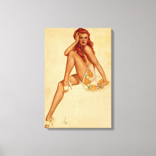 Retro Alberto Vargas Redhead Pin Up Girl Canvas Afdruk (Voorkant)
