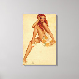 Retro Alberto Vargas Redhead Pin Up Girl Canvas Afdruk