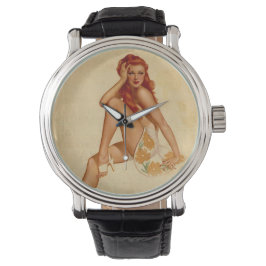  Retro Alberto Vargas Redhead Pin Up Girl Horloge