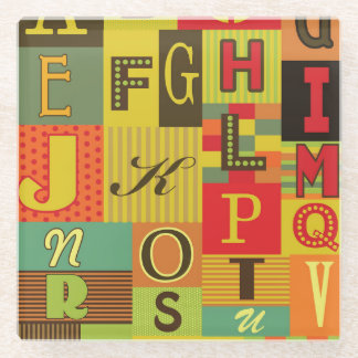 Retro alfabet, charme glazen onderzetter