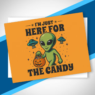 Retro Alien Ik Ben Hier Kijkend Naar De Snoep Hall Feestdagenkaart