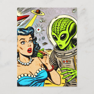 Retro Alien Science Fiction Comics Briefkaart