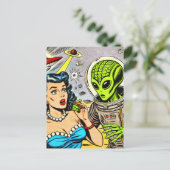 Retro Alien Science Fiction Comics Briefkaart (Staand voorkant)
