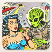 Retro Alien Science Fiction Comics Kartonnen Onderzetters (Voorkant)