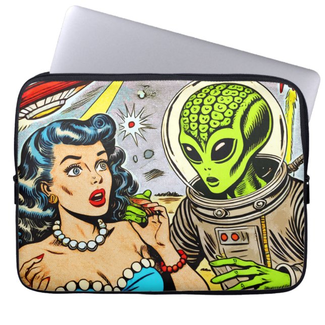 Retro Alien Science Fiction Comics Laptop Sleeve (Voorkant)
