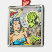 Retro Alien Science Fiction Comics Metalen Ornament (Links)