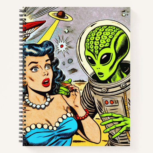 Retro Alien Science Fiction Comics Notitieboek (Voorkant)