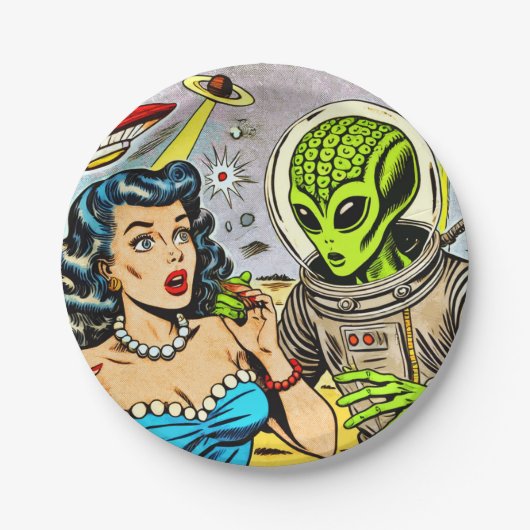 Retro Alien Science Fiction Comics Papieren Bordje (Voorkant)