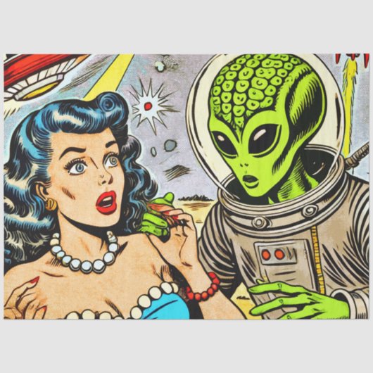Retro Alien Science Fiction Comics Tissuepapier (Voorkant)
