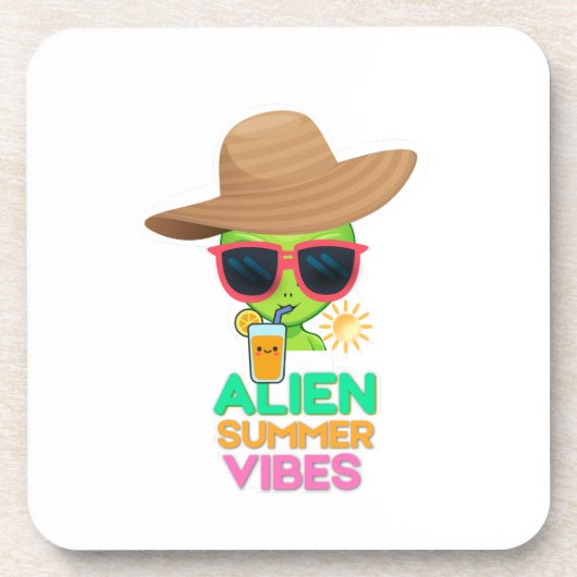 Retro Alien Zomer Strand Sfeer Bier Onderzetter (Voorkant)