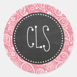 Retro-alkboard; Blush Pink Paisley; Floral Ronde Sticker