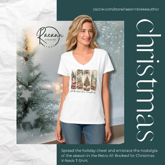 Retro All Booked voor Kerstmis V-Neck T-Shirt