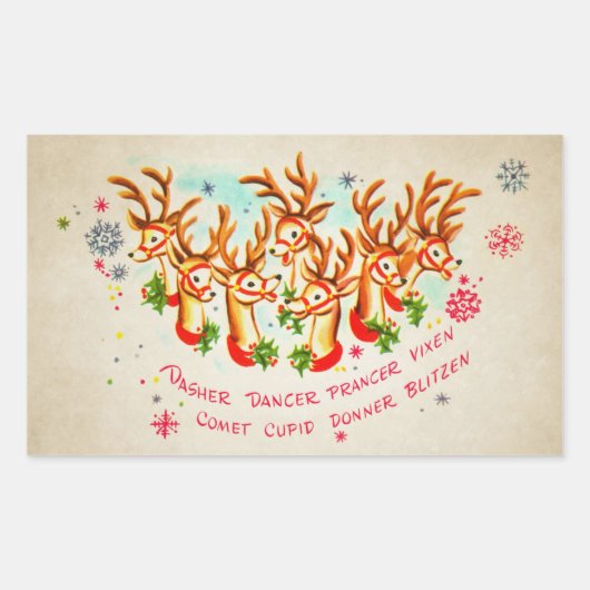  Retro Alle Santa's rendieren Rechthoekige Sticker (Voorkant)