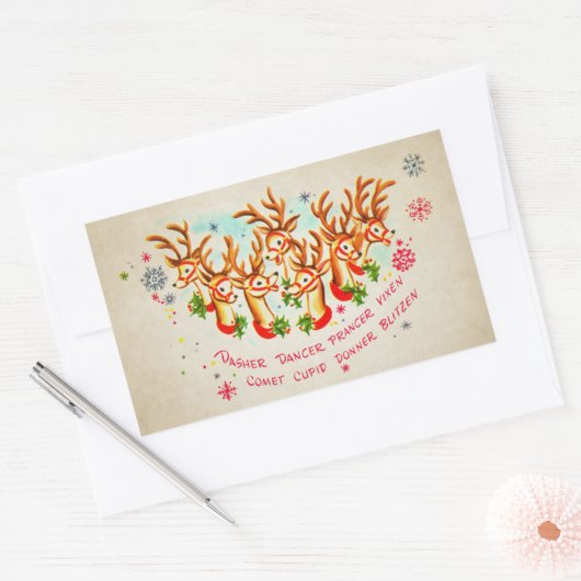  Retro Alle Santa's rendieren Rechthoekige Sticker (Envelop)