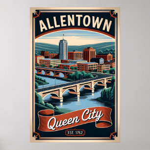 Retro Allentown Pennsylvania Queen City Vintage  Poster
