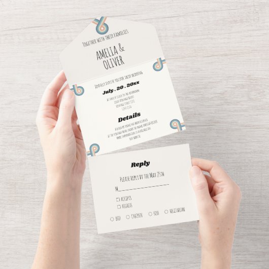 Retro alles in één bruiloft uitnodiging (Afscheurbaar)