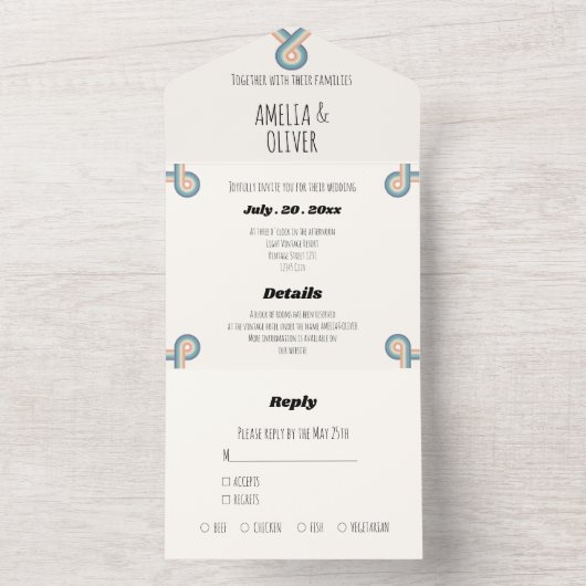 Retro alles in één bruiloft uitnodiging (Binnen)