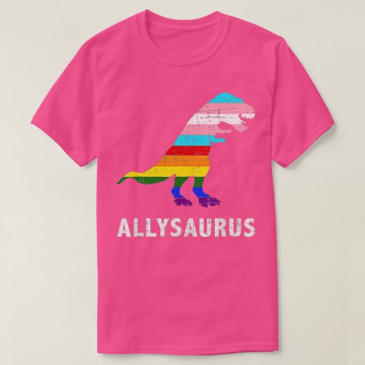 Retro Allysaurus Dinosaur Rainbow LGBT Trans Gay L T-shirt (Design voorkant)