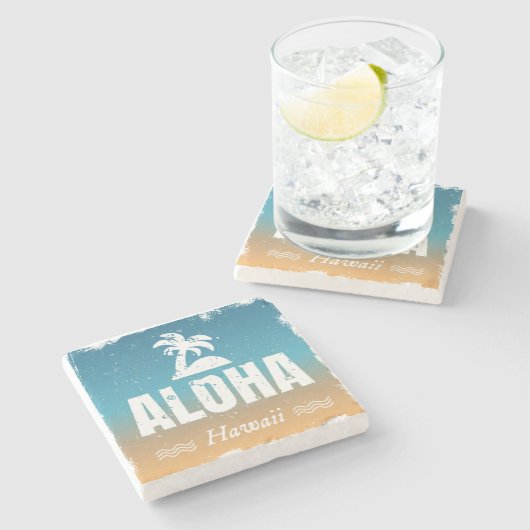 Retro Aloha Hawaii Stenen Onderzetter (Zijkant)