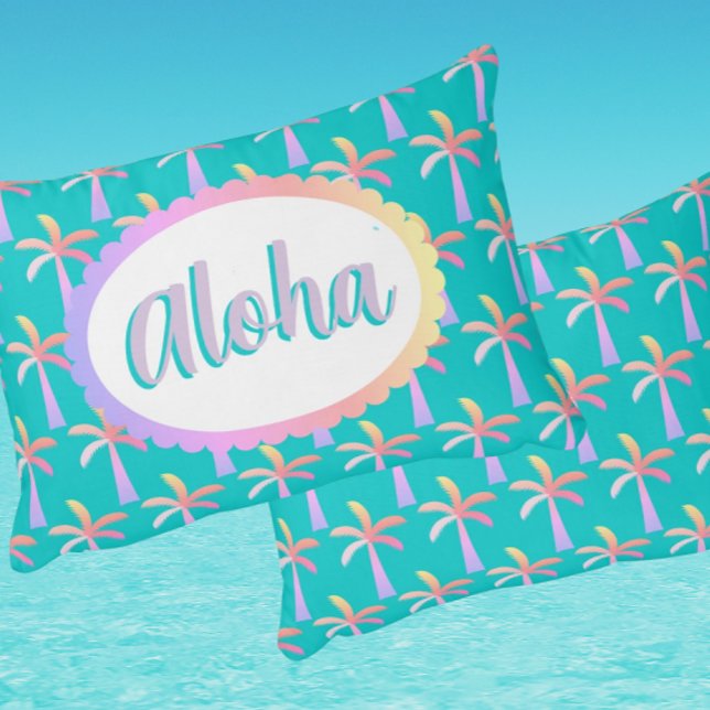 Retro Aloha Persoonlijke Pastel Palmen Accent Kussen (Personalize it!)