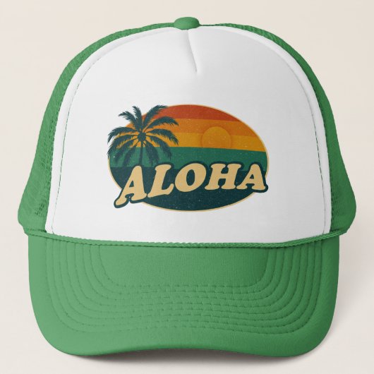 Retro Aloha Sunset –  eilandvibes Trucker Pet (Voorkant)
