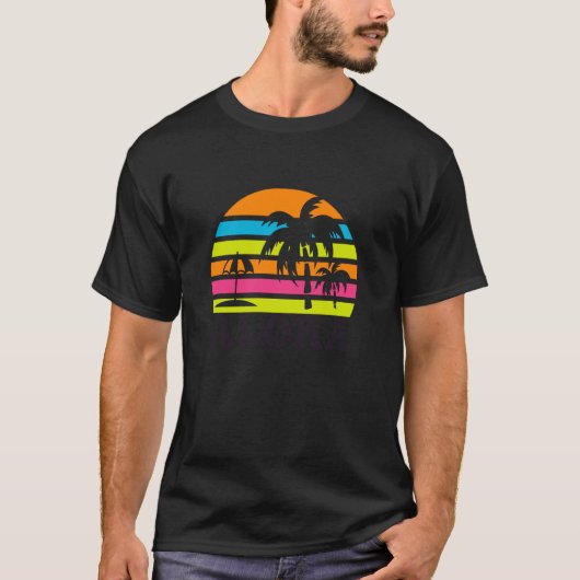Retro Aloha Zonsondergang Palmboom T-shirt (Voorkant)