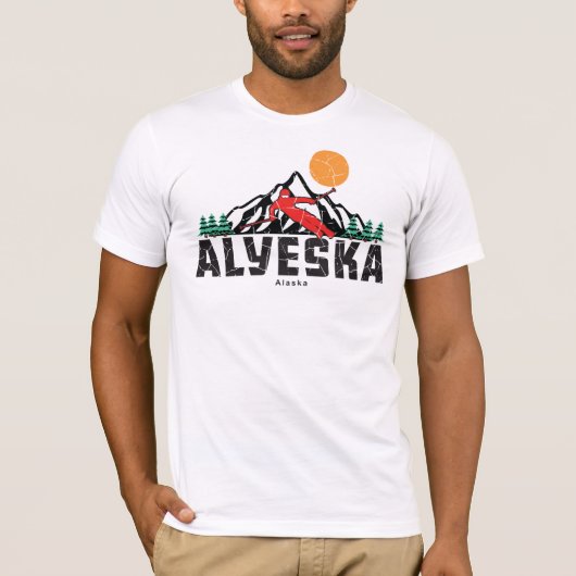 Retro Alyeska Ski Zonsondergang T-shirt (Voorkant)