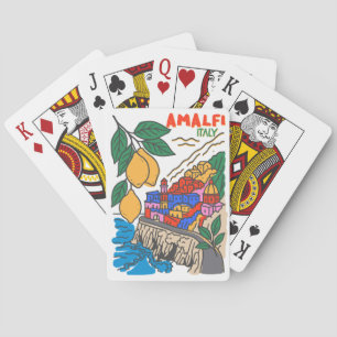 Retro Amalfi Italië Mediterraan Kunst Handgetekend Pokerkaarten