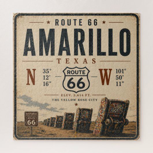 Retro Amarillo Route 66 Wegreis Legpuzzel (Verticaal)