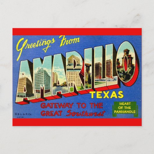 Retro Amarillo TX ansichtkaart Briefkaart (Voorkant)