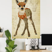 Retro Amber Floral Fawn Art Poster (Thuiskantoor)