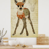 Retro Amber Floral Fawn Art Poster (Keuken)