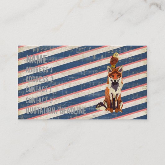 Retro Amber Fox & Owl Visitekaartje (Voorkant)