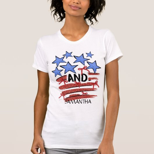 Retro America Coquette Sterren op Streep Gepersona T-shirt (Voorkant)