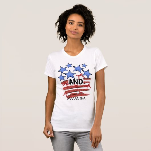 Retro America Coquette Sterren op Streep Gepersona T-shirt (Voorkant volledig)
