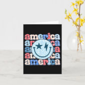 Retro America Groovy Smile Face Amerikaanse vlag 4 Kaart (Gele Bloem)